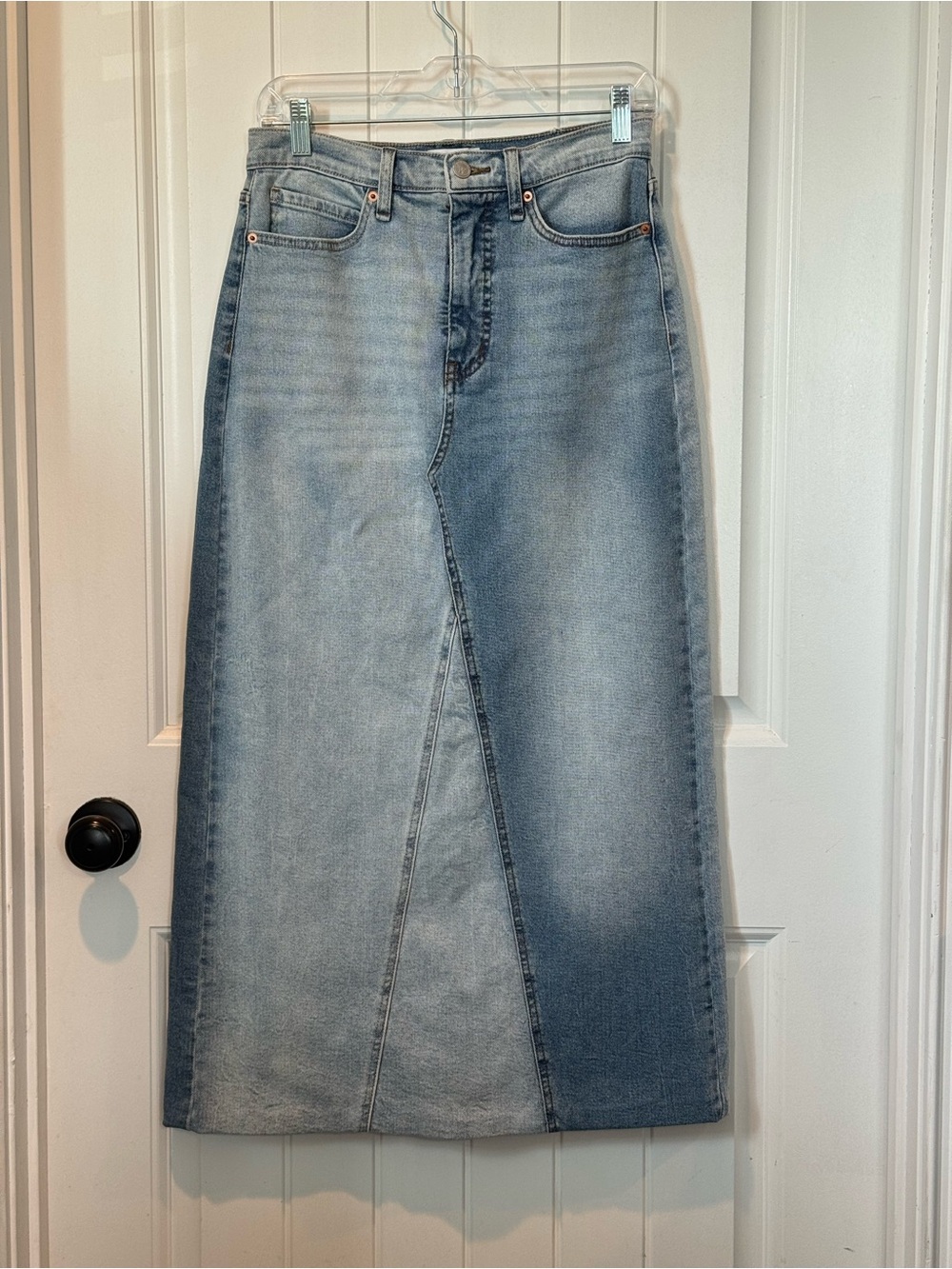 Jessica Simpson Two Tone Light Blue Denim Maxi Skirt